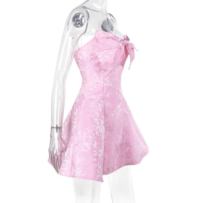 Mini Strapless A-Line Dress with Bow and Floral Embroidery Detail - Alina