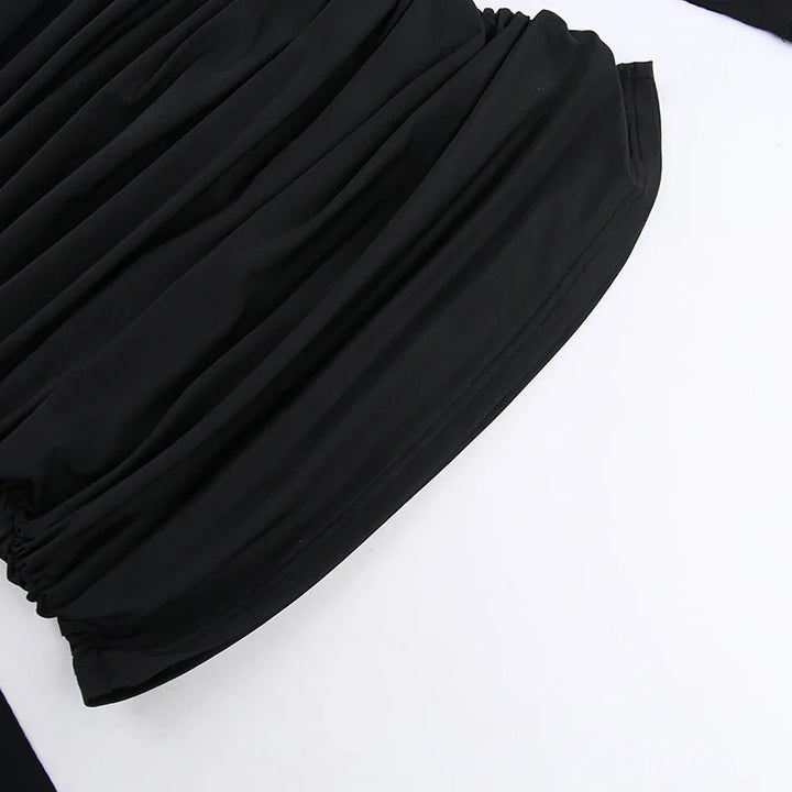 Fitted Ruched Mini Dress in Shaping Fabric with Flattering Mesh and Turtleneck Collar - Evelyn