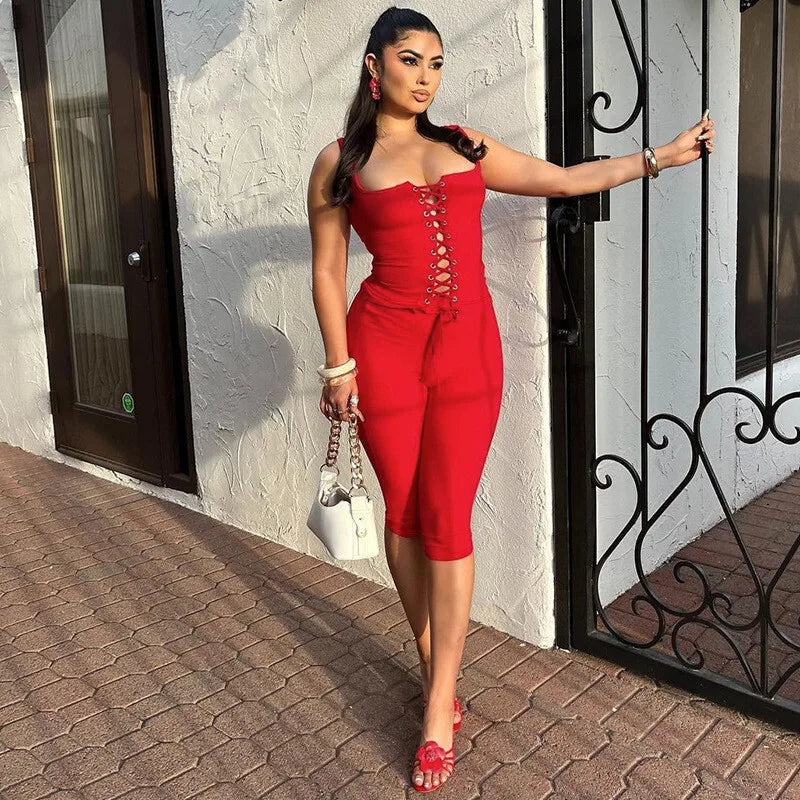 Two-piece set tie top and three-quarter leggings - Nadia