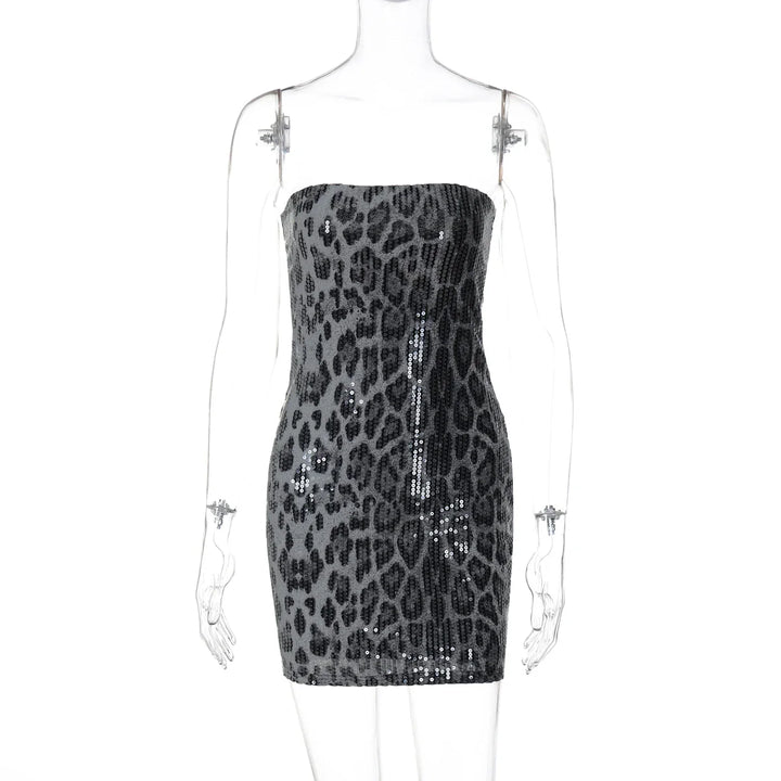 Strapless Sequin Leopard Print Mini Dress - Veronica