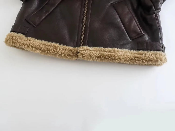 Leather Coat with Fur Lining - Candy