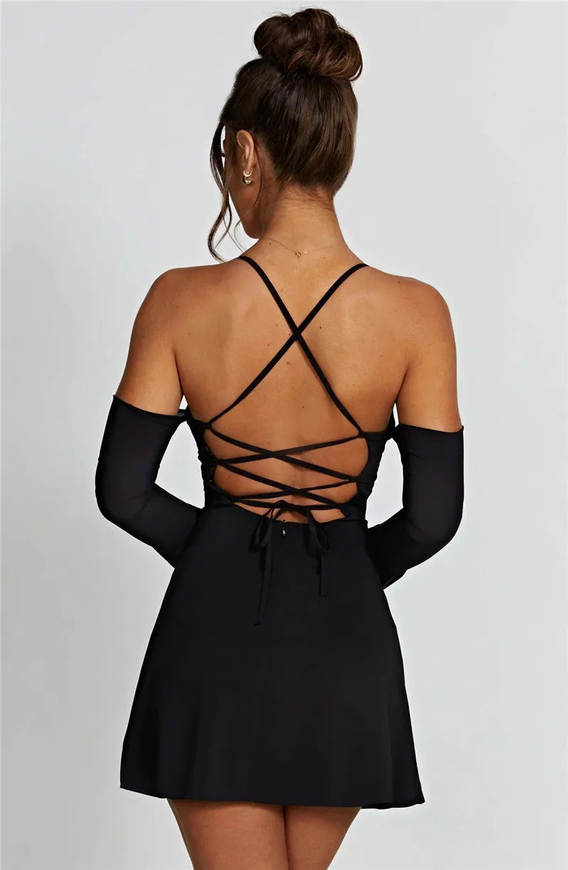 Off-Shoulder Mini Dress with Chest Tie Detail - Romy