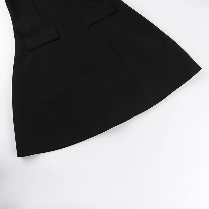 A-Line Mini Dress with Deep Neckline and Pocket Details - Bianca