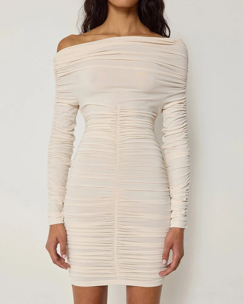 Mini dress with ruching and one off-shoulder sleeve - Sapir