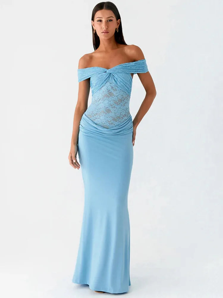 Maxi off-shoulder dress with lace design - LINI