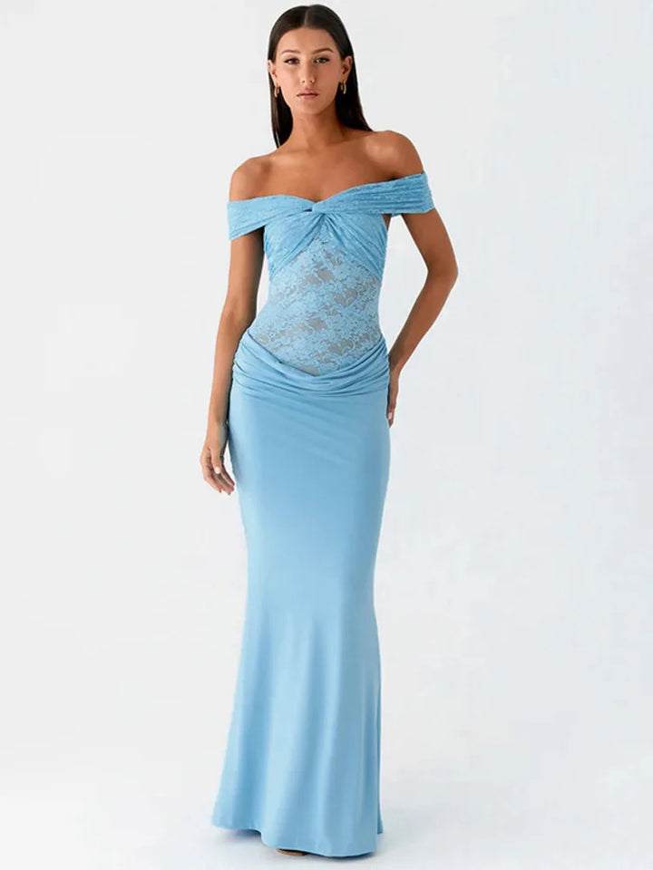 Maxi off-shoulder dress with lace design - LINI