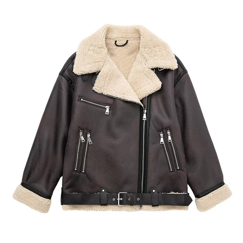 Oversized Leather Coat with Fur Lining - Kaya