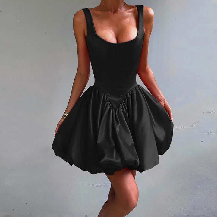 Balloon Cut Satin Mini Dress - Shandy
