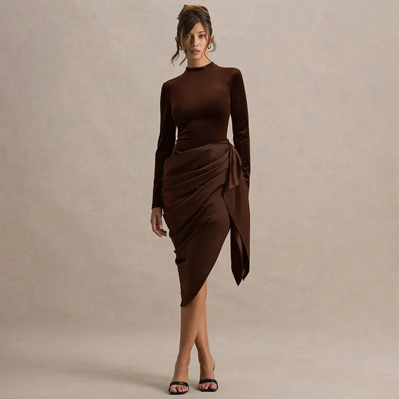 Midi Dress with Satin Design and Asymmetric Length - NIRA