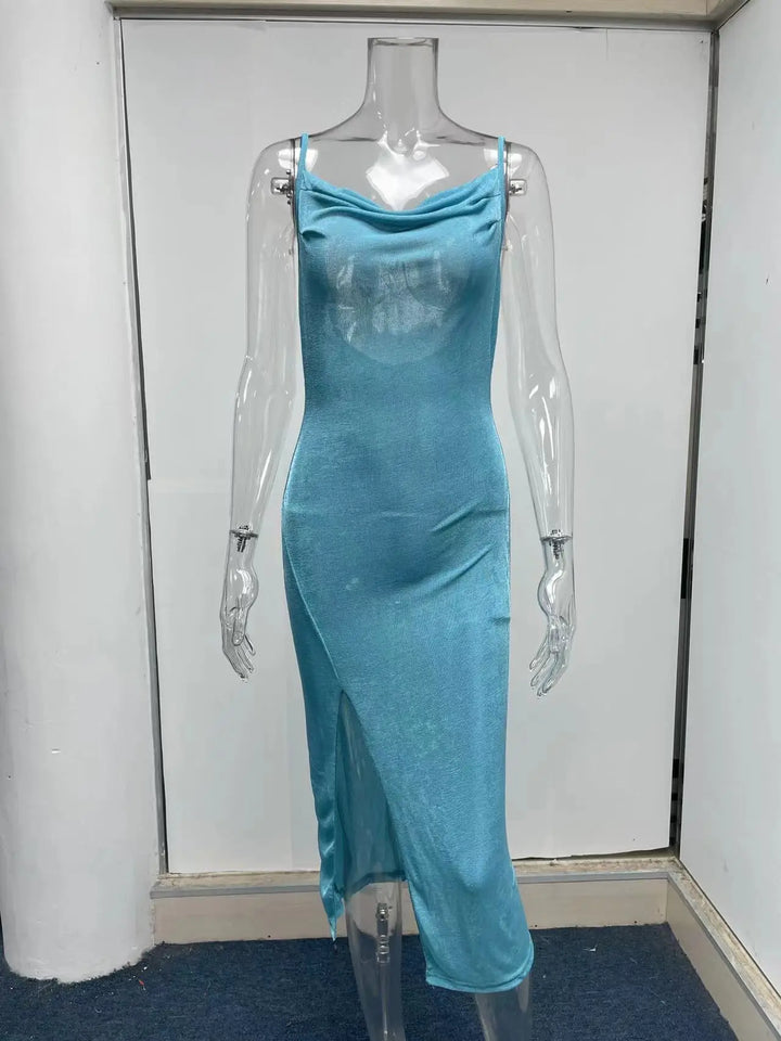 Summer midi knitted dress with slit decoration - Smile