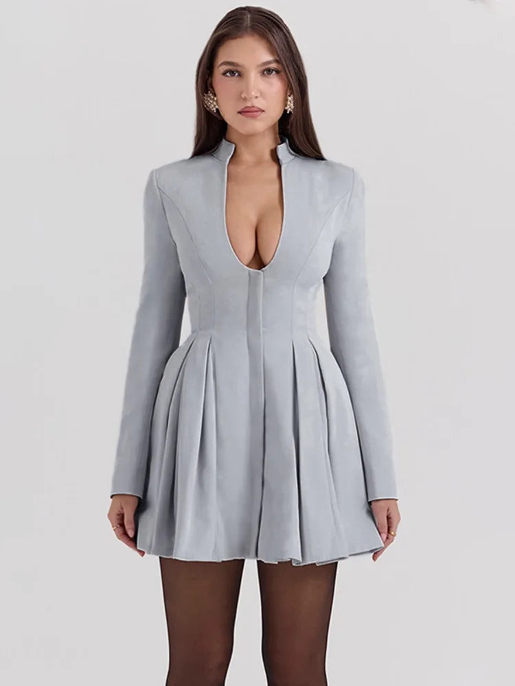Tailored mini A-line dress with neckline design - Naomi