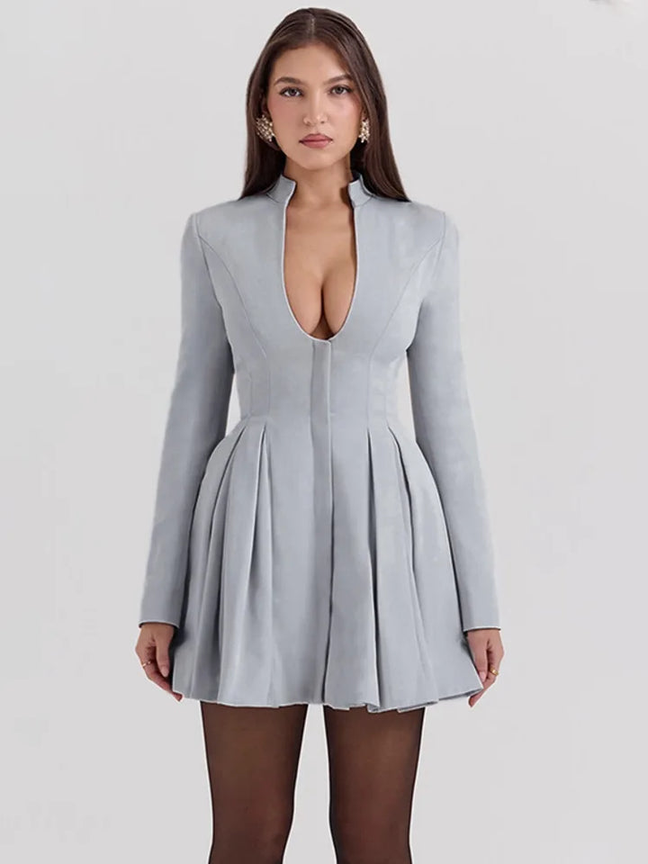 Tailored mini A-line dress with neckline design - Naomi