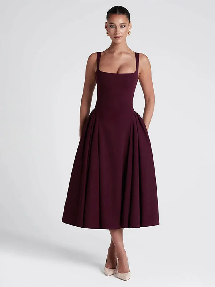 Elegant Midi A-Line Dress - Saar