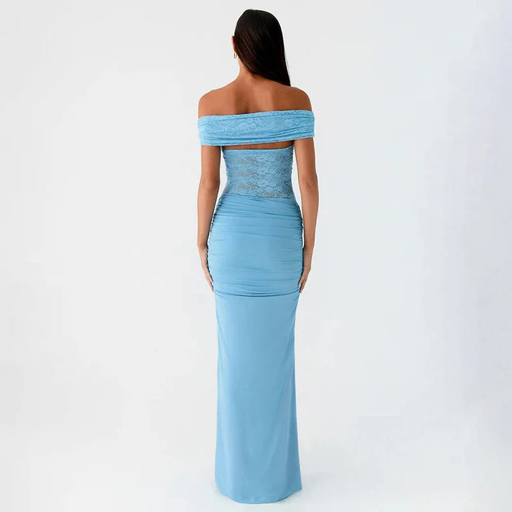 Maxi off-shoulder dress with lace design - LINI