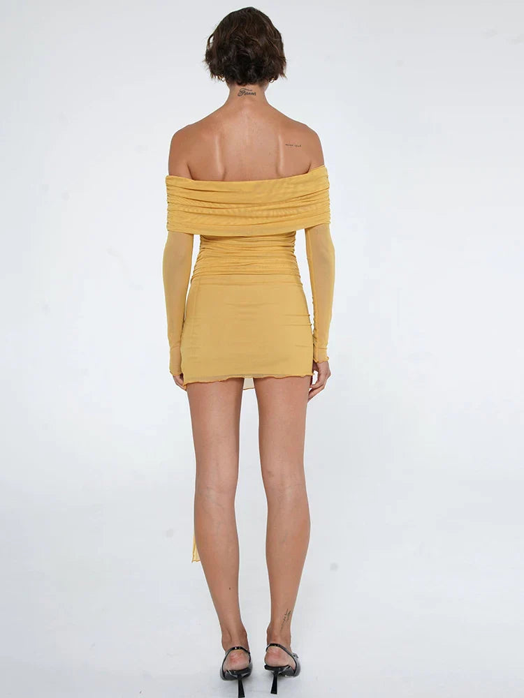 Chiffon mini dress with off-shoulder tie design - CAMI