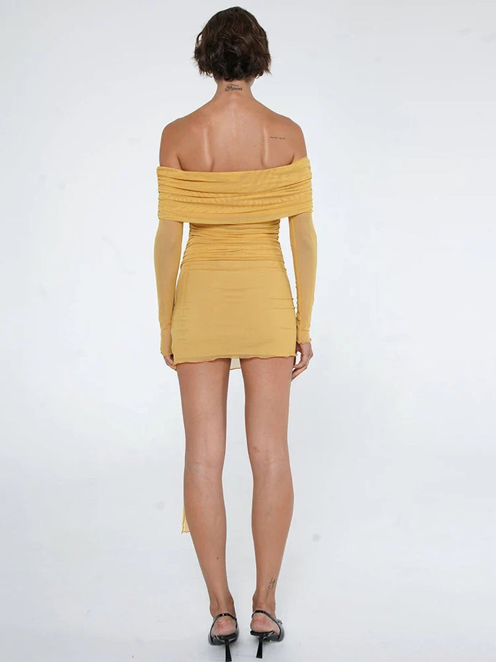 Chiffon mini dress with off-shoulder tie design - CAMI