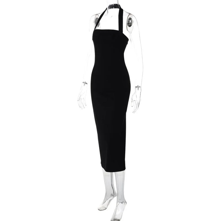 Fitted Midi Dress with Shaping Fabric and Open Back - Paislee