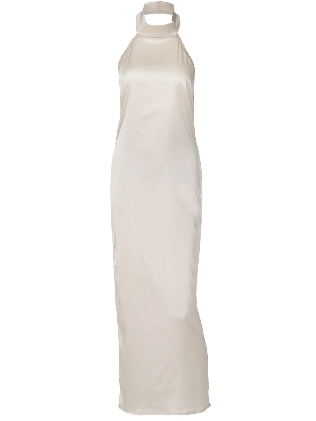Satin Maxi Dress with Collar and Open Back - Lilly