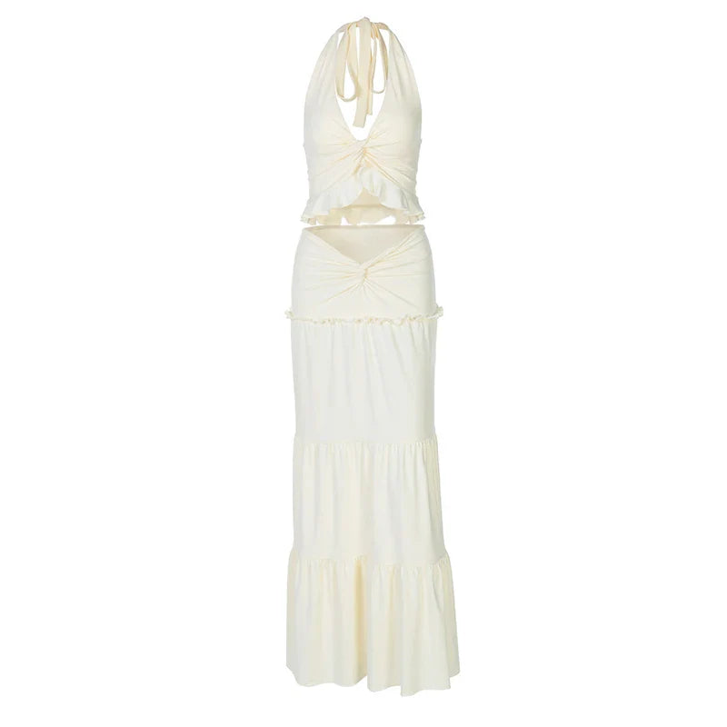 Two-piece set maxi skirt and neck tie top - Lorenza