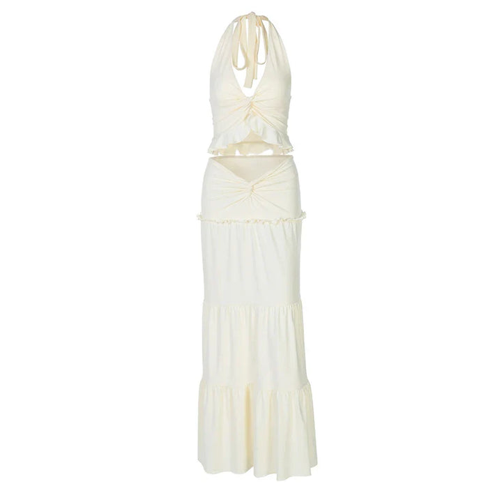 Two-piece set maxi skirt and neck tie top - Lorenza