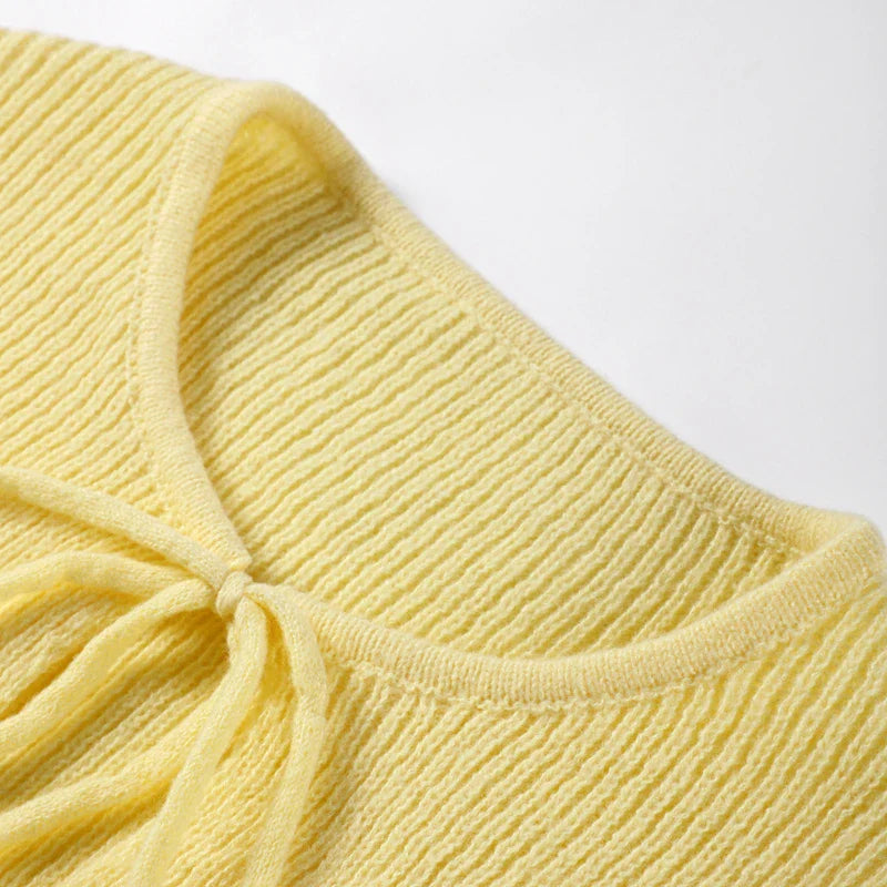 Two-piece knitted set with maxi skirt and tie-up top - Yamit