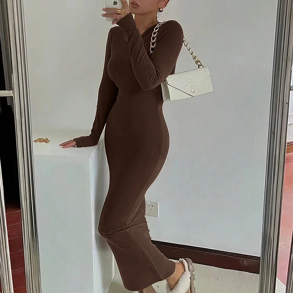 Basic Fitted Knit Maxi Dress - Vanessa