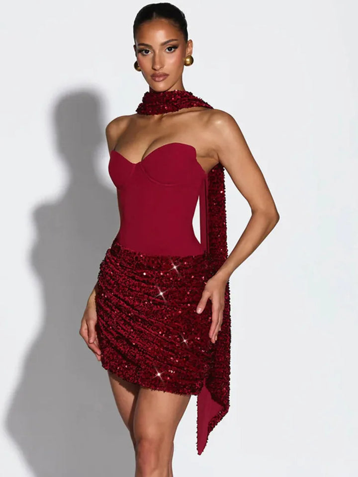 Mini dress with sequin design and scarf detail - GIGI