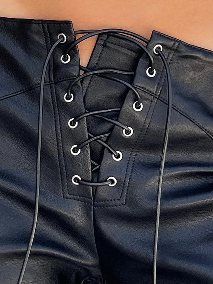 High-Waisted Leather Pants with Tie Detail - Mai