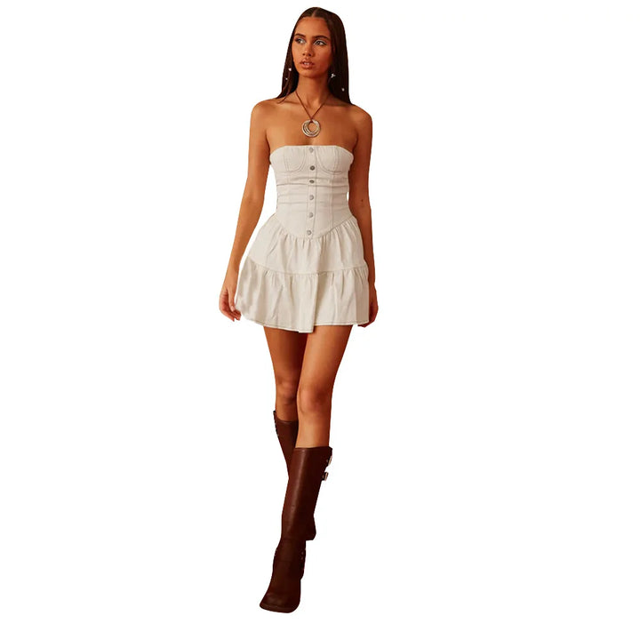 Strapless ruffled denim mini dress - Shirael