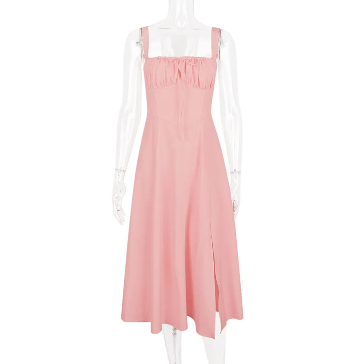 Summer Midi Dress with Rustic Design and Slit Decoration - Angelica