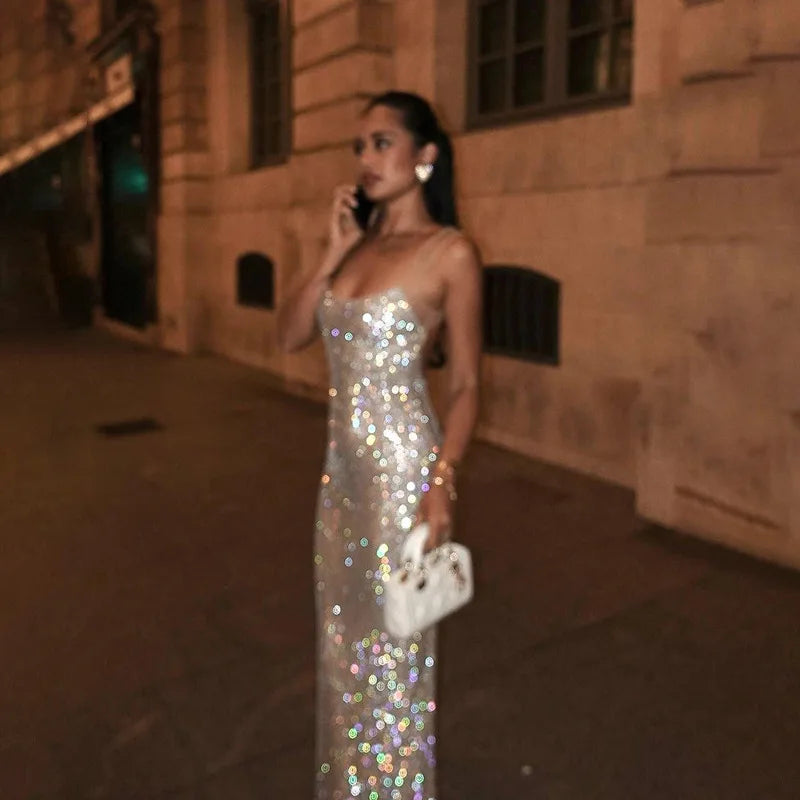 Sequin maxi dress with open back - SPARKLE