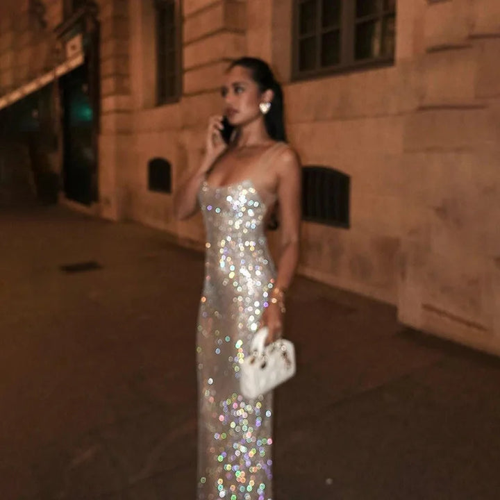 Sequin maxi dress with open back - SPARKLE
