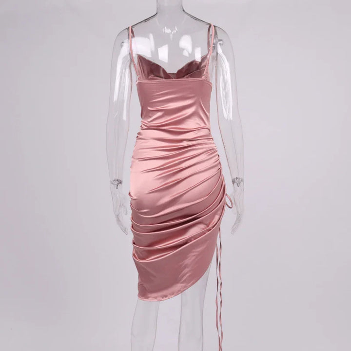 Midi satin dress with ruching - Lis
