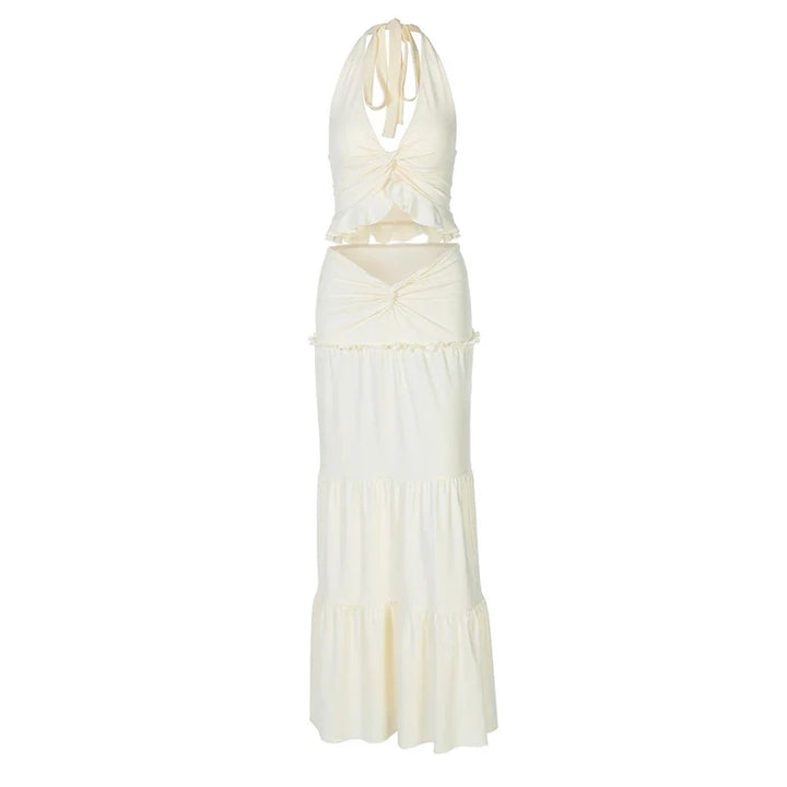 Two-piece set maxi skirt and neck tie top - Lorenza