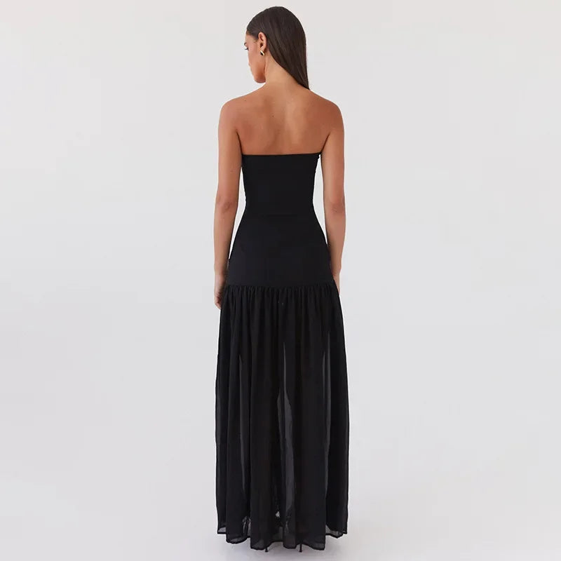 Maxi Strapless Chiffon Dress with Slit Detail - Pia