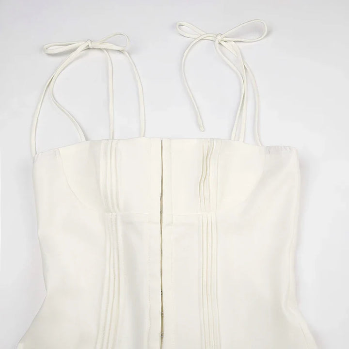 Mini Dress with Pin Closure and Tie Straps - Ronili