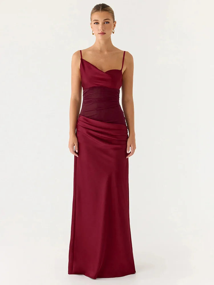 Satin Maxi Dress with Mesh Design - Jordan