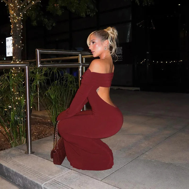 Off-Shoulder Maxi Dress with Open Back - GIZEL
