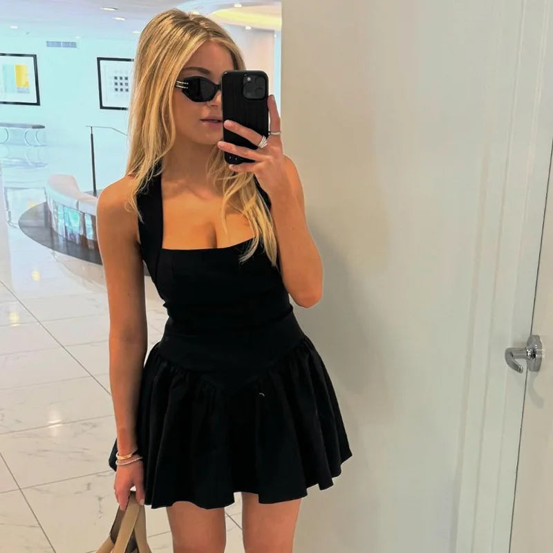 A-Line Mini Dress with Neck Closure - Sahar