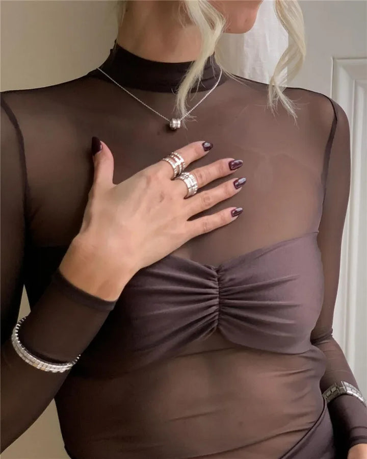Fitted midi dress with ruching and mesh design - Miren
