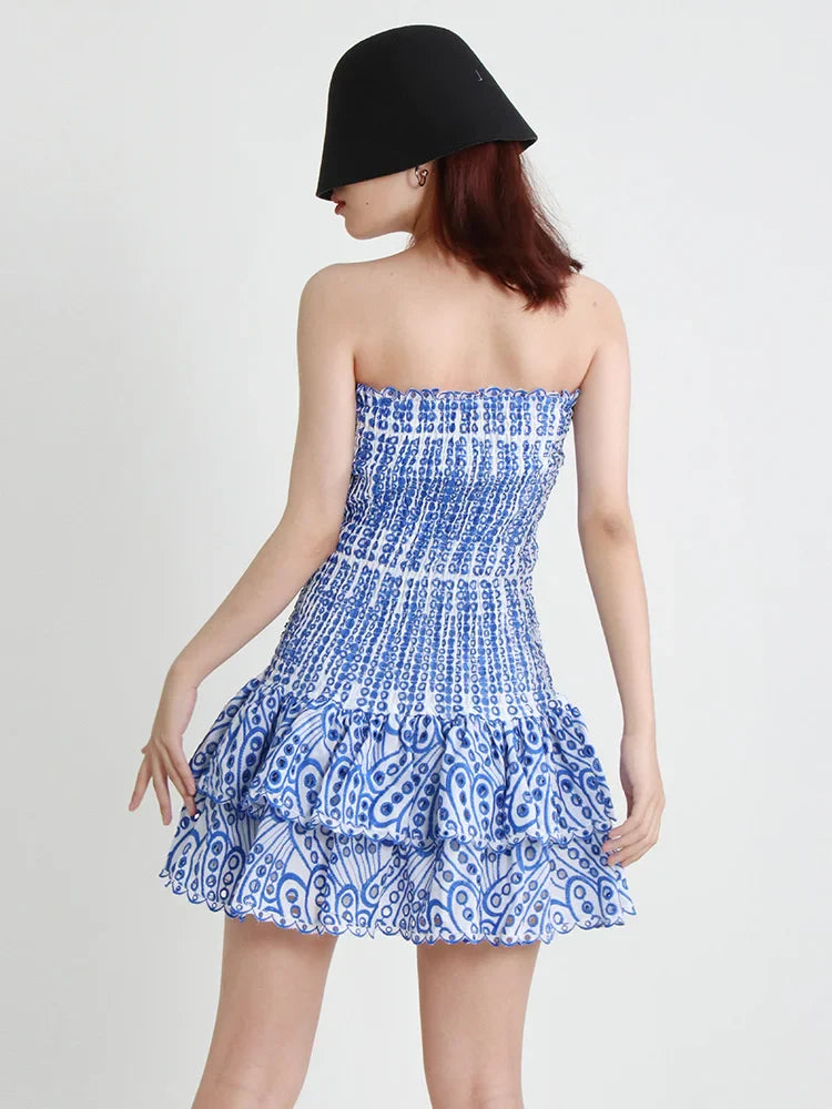 Strapless Mini Dress with Ruching and Ruffle - Diane