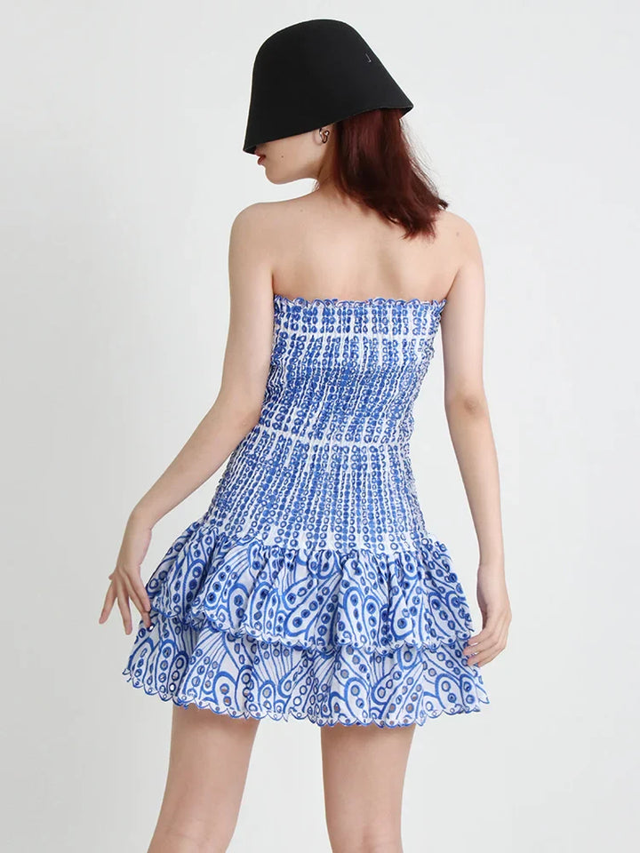 Strapless Mini Dress with Ruching and Ruffle - Diane