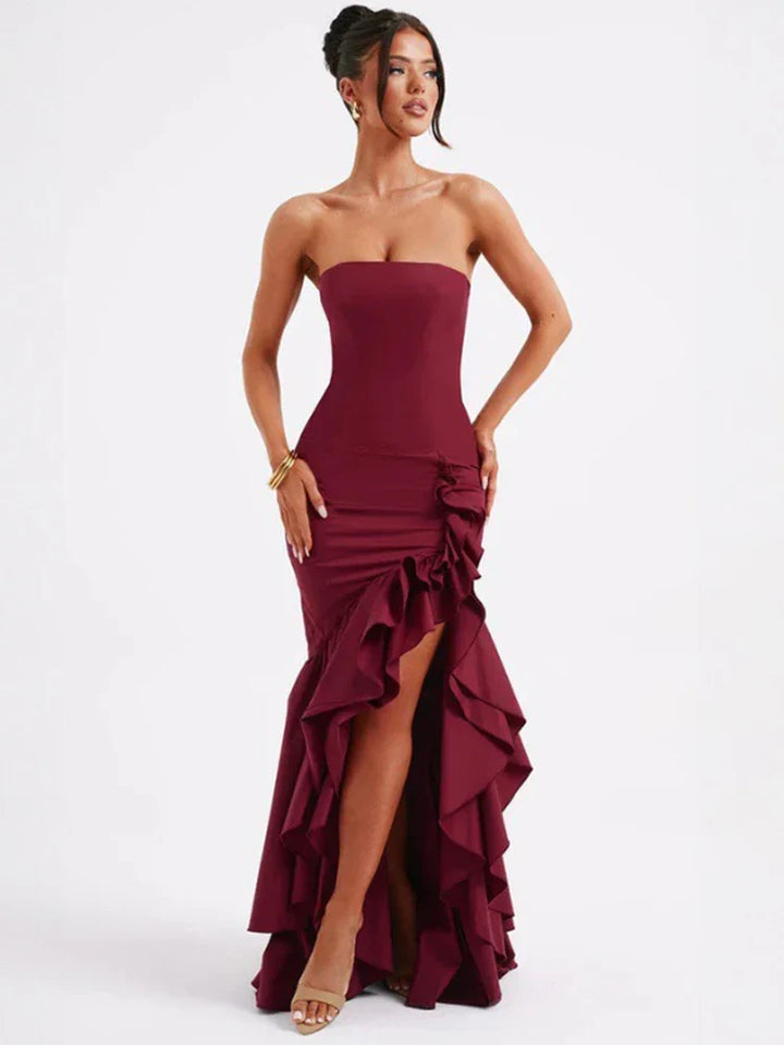 Maxi strapless ruffled dress with slit design - Rita
