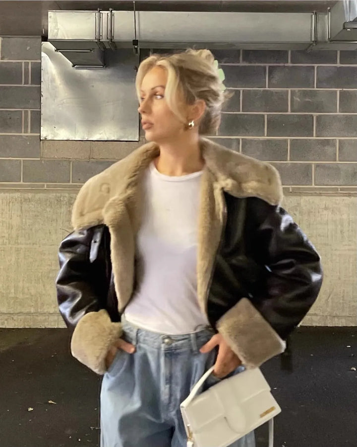 Leather Coat with Fur Lining - Candy