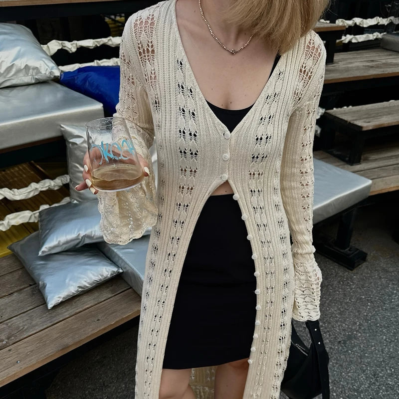 Maxi crochet dress/overlay with button closure - Devon
