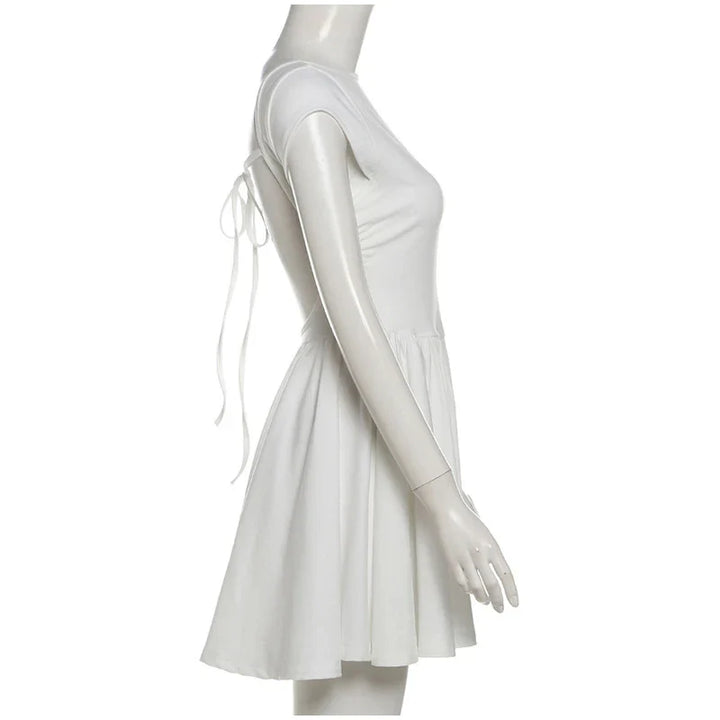 Linen Mini Dress in A-Line with Open Back - Marilyn
