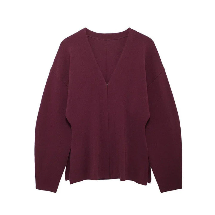 Two-Piece Knit Set with Pin-Closure Cardigan and Mini Skirt - Beatrice