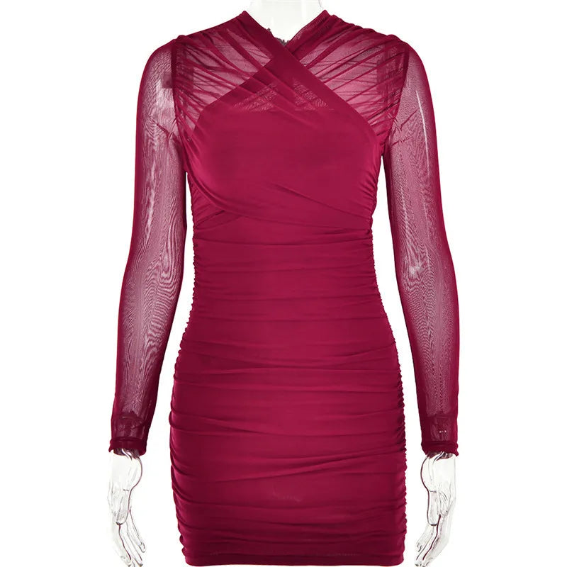 Fitted ruched mini dress with mesh design - Eddie