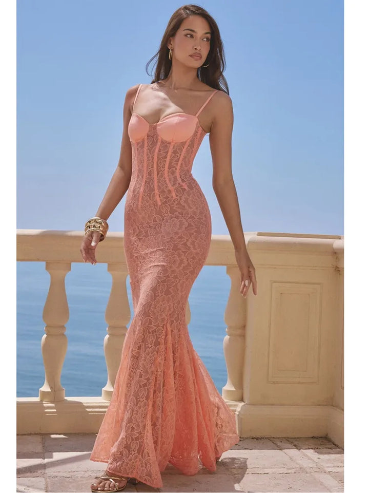 Lace Mermaid Maxi Dress with Corset Design - Jazlyn
