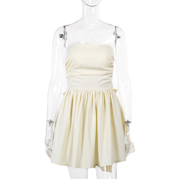 A-Line Strapless Mini Dress with Bow Tie Back - Arbel